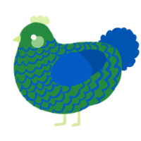 A viridian and ultramarine chicken with a lace pattern