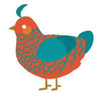 A vermilion and teal chicken with a lace pattern