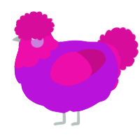 A amethyst and fuchsia chicken with a head pattern