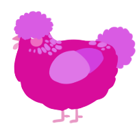 A fuchsia and orchid chicken with a neck-speckle pattern