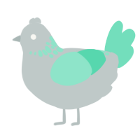 A silver and mint chicken with a neck-speckle pattern