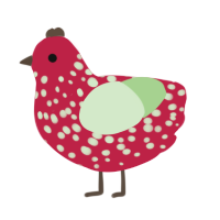 A crimson and gluppy chicken with a speckle pattern