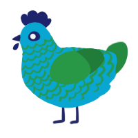 A cerulean and viridian chicken with a lace pattern
