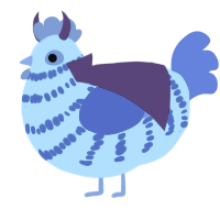 A plum and yellow chicken with a bar pattern