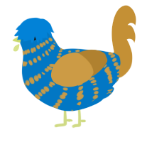 A sapphire and gold chicken with a bar pattern