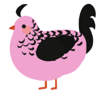 A pink and black chicken with a half-lace pattern