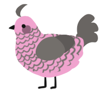 A pink and grey chicken with a lace pattern
