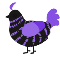 A sable and blurple chicken with a bar pattern