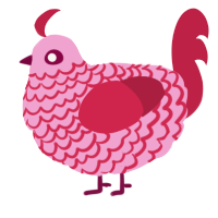 A pink and crimson chicken with a lace pattern
