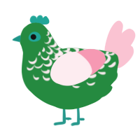 A viridian and rose chicken with a half-lace pattern