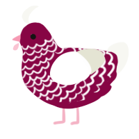 A maroon and white chicken with a lace pattern