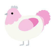 A white and pink chicken with a head pattern