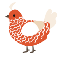 A vermilion and cream chicken with a lace pattern