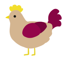 A beige and maroon chicken