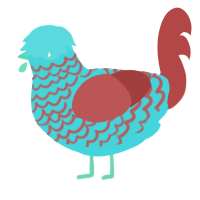 real doppo, a aqua and red chicken with a lace pattern