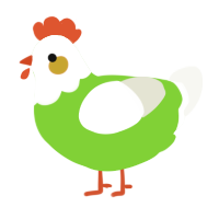 A grass and white chicken with a head pattern