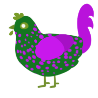 A leaf and amethyst chicken with a speckle pattern
