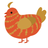 A vermilion and gold chicken with a bar pattern