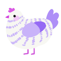 A white and lilac chicken with a bar pattern