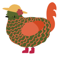 A olive and vermilion chicken with a lace pattern