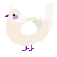 A cream and white chicken with a neck-speckle pattern