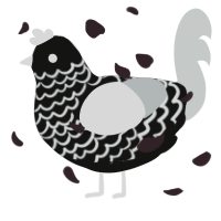 A black and silver chicken with a lace pattern