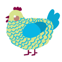 A lemon and cerulean chicken with a lace pattern