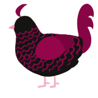 A black and maroon chicken with a lace pattern