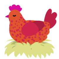 A vermilion and crimson chicken with a speckle pattern