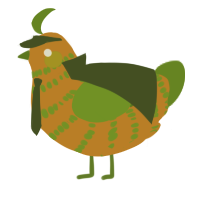 A orange and chartreuse chicken with a bar pattern