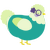 A turquoise and apple chicken with a head pattern