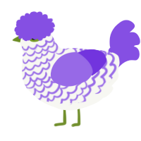 A white and blurple chicken with a lace pattern