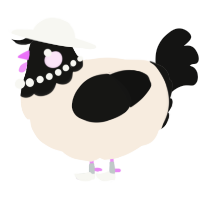 A cream and black chicken with a head pattern