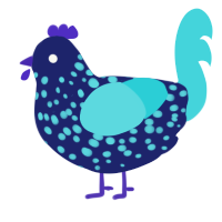A navy and aqua chicken with a speckle pattern