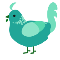 A turquoise and mint chicken with a neck-speckle pattern