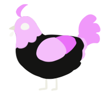 A black and lavender chicken with a head pattern