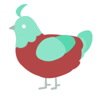 A red and mint chicken with a head pattern