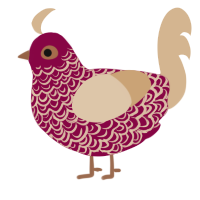A maroon and beige chicken with a double-lace pattern