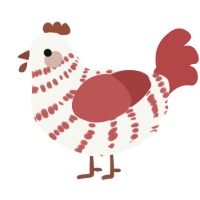 A white and red chicken with a bar pattern
