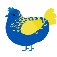 A ultramarine and yellow chicken with a half-lace pattern