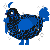 A black and ultramarine chicken with a lace pattern