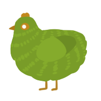 A chartreuse chicken with a bar pattern