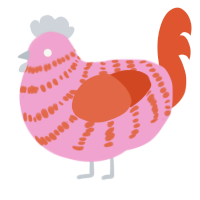 A pink and vermilion chicken with a bar pattern