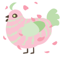 A rose and gluppy chicken with a bar pattern