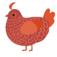 A red and vermilion chicken with a lace pattern