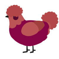 A maroon and red chicken with a head pattern