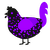 Puddle of Void Mass, a black and violet chicken with a speckle pattern