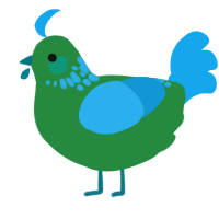 A viridian and sky chicken with a neck-speckle pattern