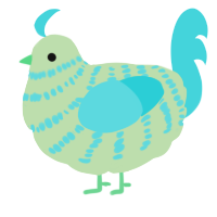A gluppy and aqua chicken with a bar pattern
