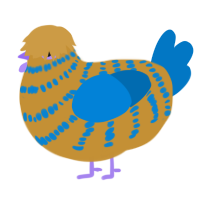 Too Much Curaçao, a gold and sapphire chicken with a bar pattern